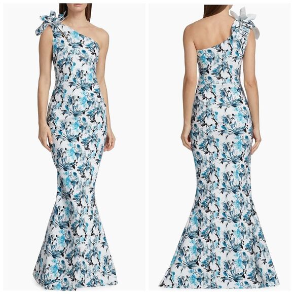Chiara Boni La Petite Robe Womens Gosia Asymmetric Floral Gown Blue Size 12 - Picture 1 of 12